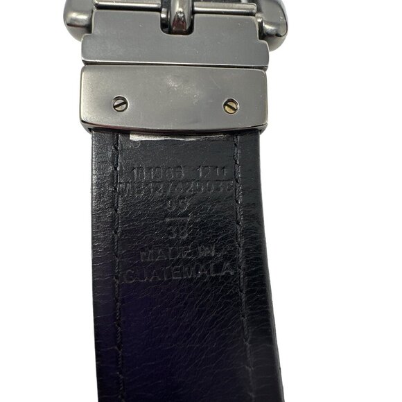 Fossil Leather Belt Black/Brown Silver Tone Logo Buckle Size 38 - Picture 3 of 7